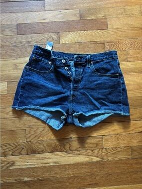 Levi's 501 Shorts Dark Blue Denim Button-Front High-Waist Shorts, Size 32